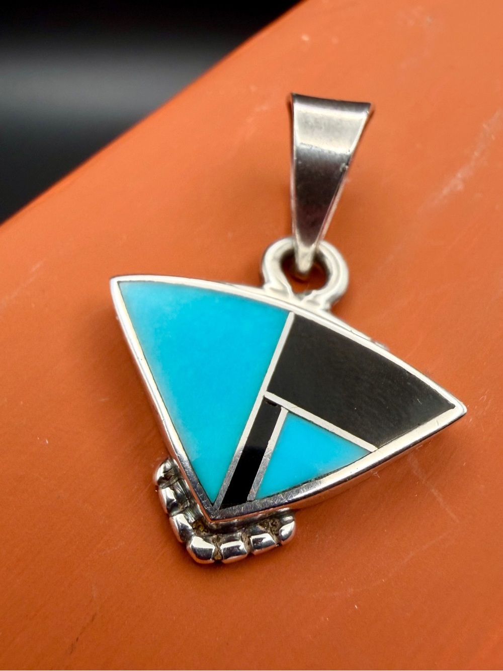 Ray Tracey Knifewing Pendant Sterling Navajo Zuni Micro Inlay Shield Turquoise